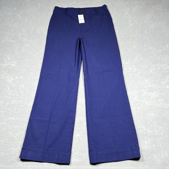 J. Crew Pant Womens Size 29 Blue High-Rise Pockets Wide-Leg Pant NWT Linen Blend - Picture 1 of 11